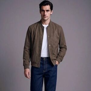 Zara Brown Faux Suede Reversible Quilted Bomber Jacket